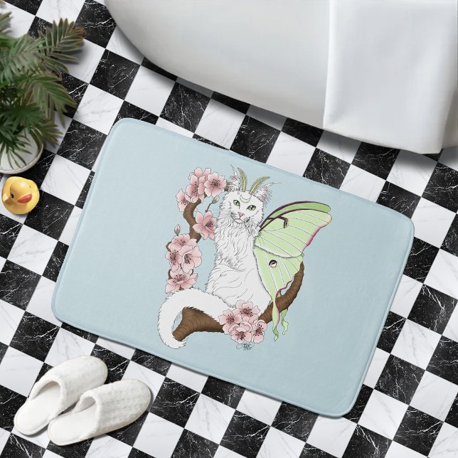 Tapis De Bain Luna Moth Moth Blanc Chat Vert (Créateur téléchargé)