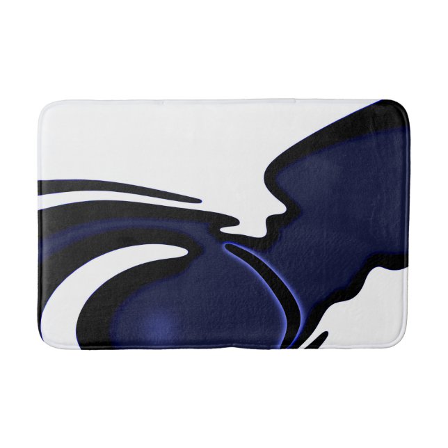 Tapis De Bain Lune bleue : Bleu Abstrait, Blanc & Noir (Devant)