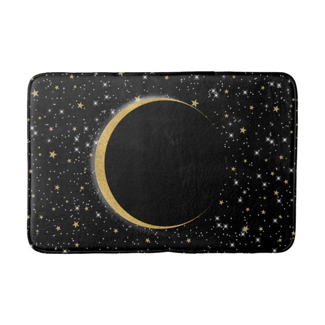 Tapis De Bain Lune magique céleste noire et or étoiles lunaires (Devant)
