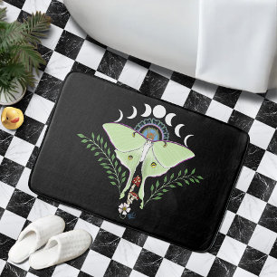 Tapis De Bain Lune Papillon Céleste Éthéré Vert Mystique