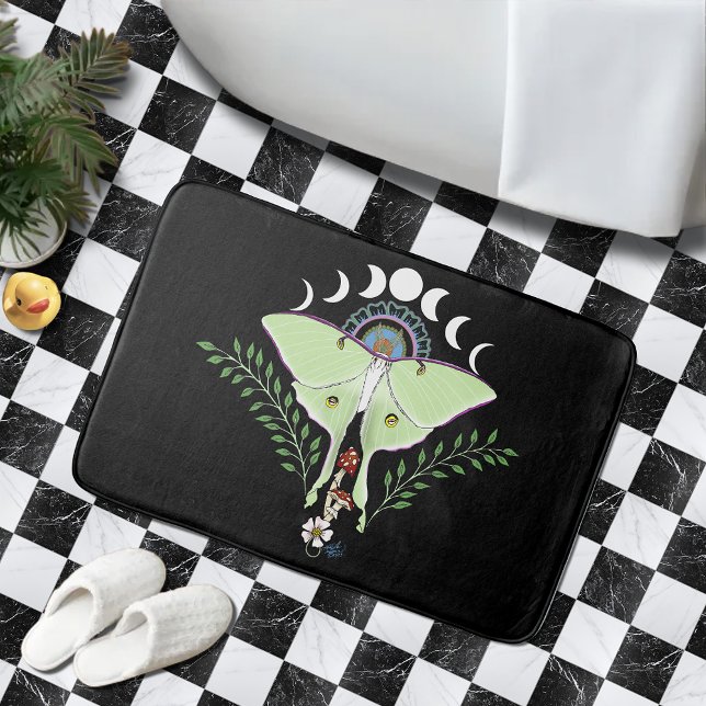 Tapis De Bain Lune Papillon Céleste Éthéré Vert Mystique (Créateur téléchargé)