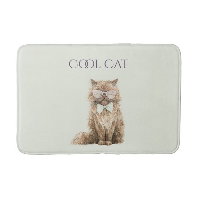 Tapis De Bain Lunettes Cool Cat Marron Violet Menthe   (Devant)