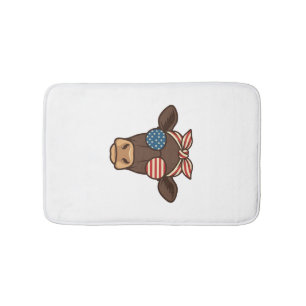 Tapis De Bain Lunettes de soleil tête de vache patriotique desig