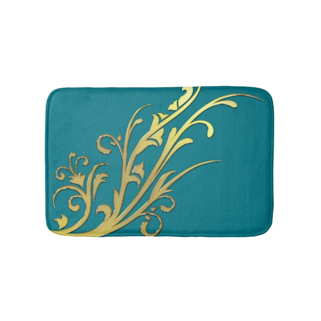 Tapis De Bain Luxe Abstrait Fleur en Or Faux (Devant)