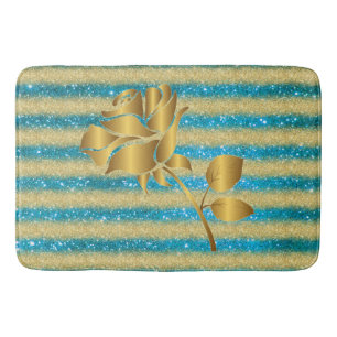 Tapis De Bain Luxe Floral Blue Gold Parties scintillant populair
