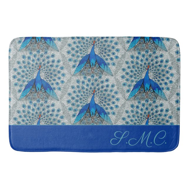 Tapis De Bain Luxe Monogram Turquoise Bleu Canard Motif  (Devant)