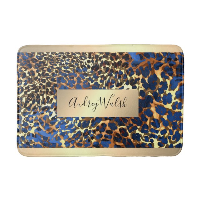 Tapis De Bain  Luxe Peau d'Animal de Style Léopard Or Pailleté B (Devant)