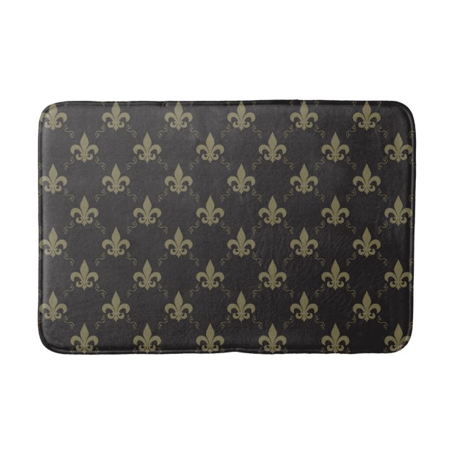 Tapis De Bain Luxueux Black Gold Fleur De Lis Motif (Devant)