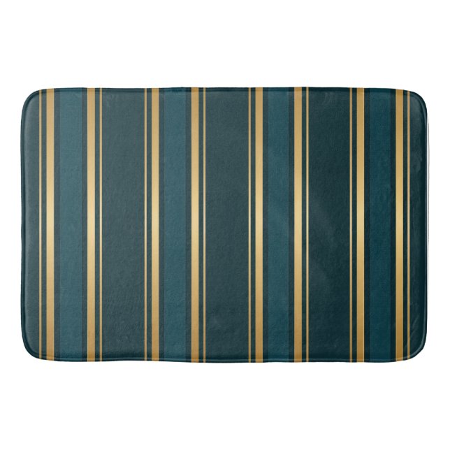 Tapis De Bain Luxury Blue Green Gold Stripe Gift Wrap Pattern (Devant)