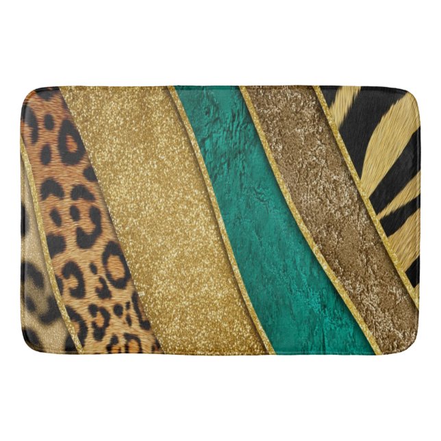 Tapis De Bain Luxury Emerald & Gold Safari Leopard Zebra Glitter (Devant)