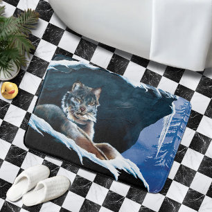 Tapis De Bain Lynx hivernal majestueux se reposant sur une monta