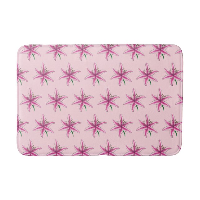 Tapis De Bain Lys rose Fleur Floral Imprimer Lys Jardin (Devant)