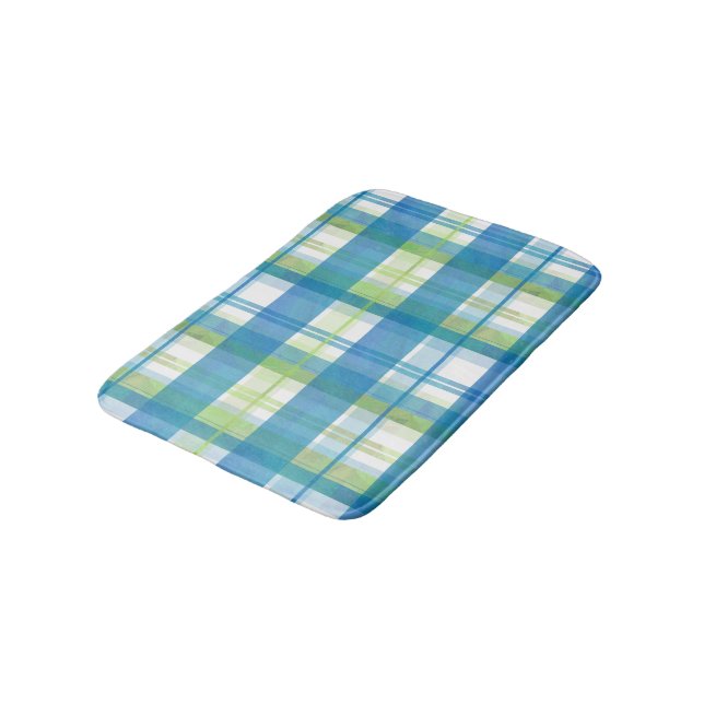 Tapis De Bain Madras Plaid Green et Blue (Angle)