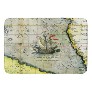 Tapis De Bain Magellans navire Victoria, Antique Carte Océan Pac