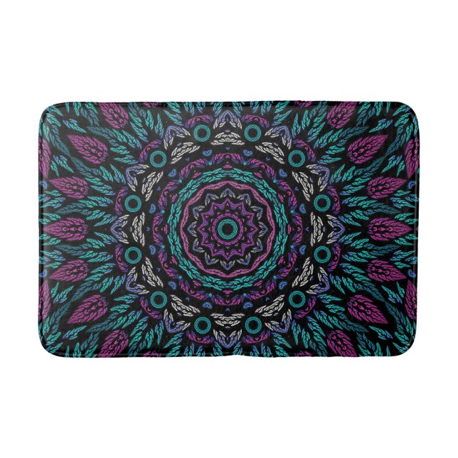 Tapis De Bain Magenta Bleu Turquoise Gothique Vitrage Mandala (Devant)