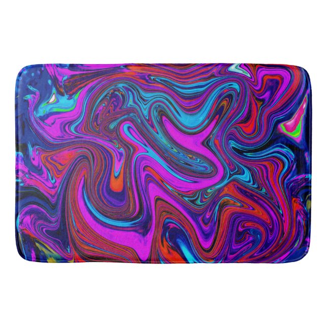 Tapis De Bain Magenta marbré, Art Abstrait bleu et rouge (Devant)