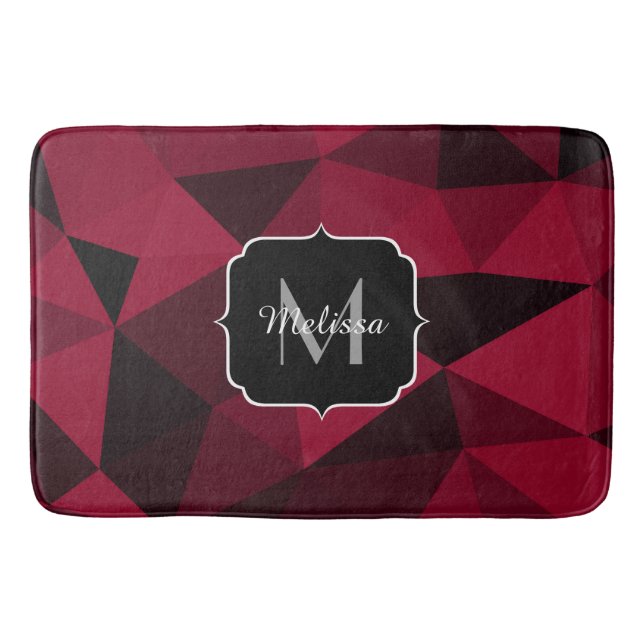 Tapis De Bain Magenta rose rouge noir géométrie motif Monogramme (Devant)