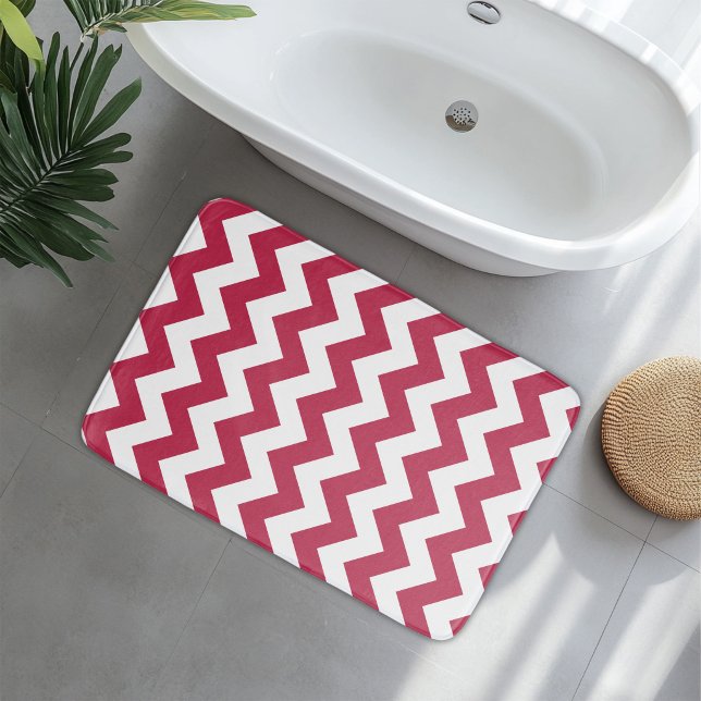 Tapis De Bain Magenta Rouge Moderne Chevron (Créateur téléchargé)