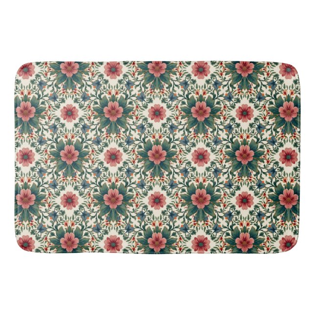 Tapis De Bain Magie des fleurs boho - dans des nuances de vert e (Devant)