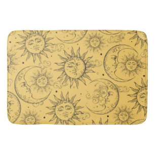 Tapis De Bain Magie Jaune Vintage Céleste Soleil Lune Étoiles