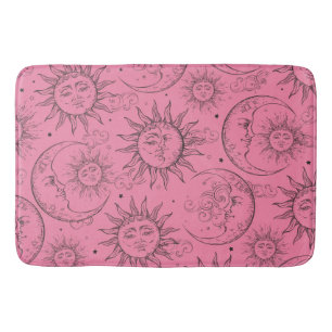 Tapis De Bain Magie Rose Vintage Céleste Soleil Lune Étoiles