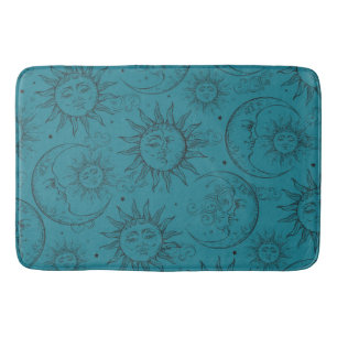 Tapis De Bain Magie sarcelle céleste vintage soleil lune étoiles
