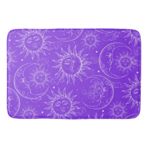 Tapis De Bain Magie Violette Vintage Céleste Soleil Lune Étoiles