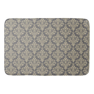 Tapis De Bain Magnifique motif damassé royal sur gris