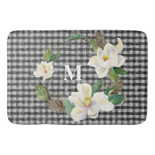Tapis De Bain Magnolia Black and White Check w Monogramme