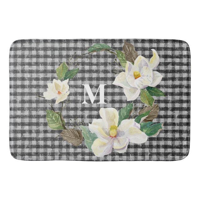 Tapis De Bain Magnolia Black and White Check w Monogramme (Devant)