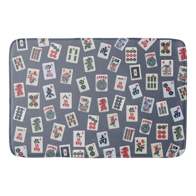 Tapis De Bain MahJongg mosaïques design sur bleu foncé (Devant)
