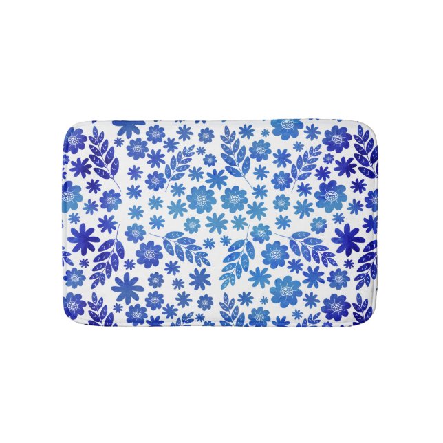 Tapis De Bain Main bleue de Chine dessinée motif floral (Devant)