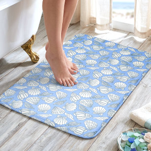 Tapis De Bain Maison de plage coquillages bleue côtière