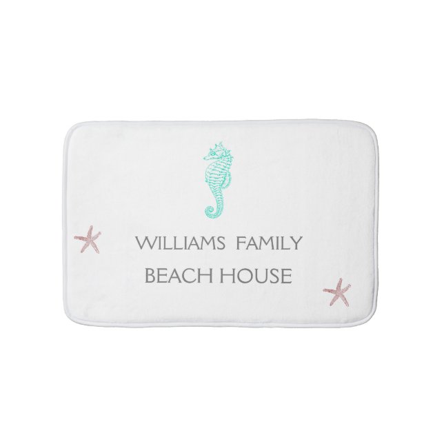 TAPIS DE BAIN MAISON DE PLAGE HIPOCAMPE ET ÉTOILE DE MER / MONOG (Devant)