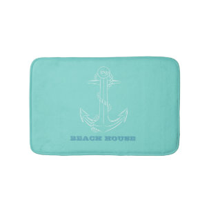 Tapis De Bain Maison de plage nautique, Ancre, Vert menthe