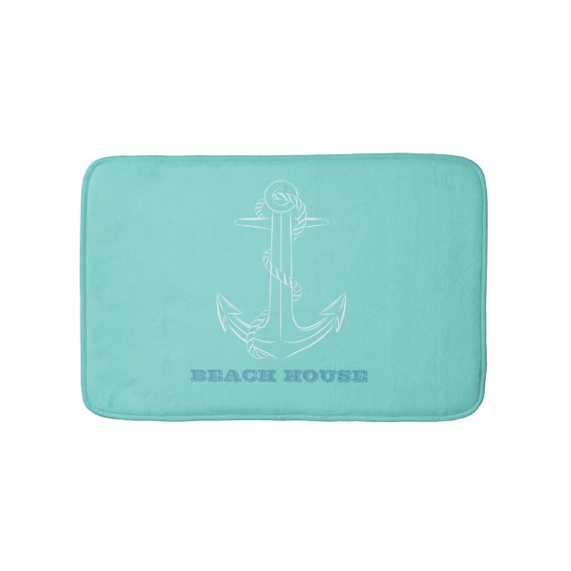 Tapis De Bain Maison de plage nautique, Ancre, Vert menthe (Devant)