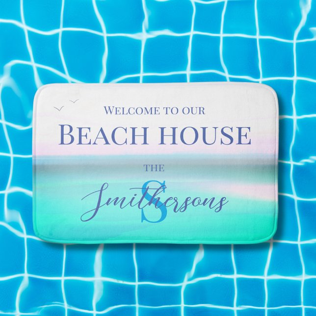 Tapis De Bain Maison de plage vacances océan bleu mer (Créateur téléchargé)