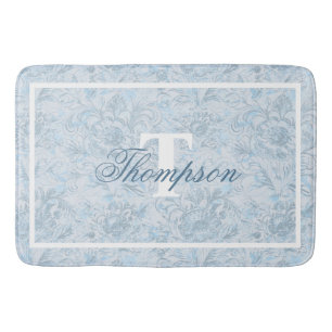 Tapis De Bain Maison Française Dusty Blue Floral Monogramme
