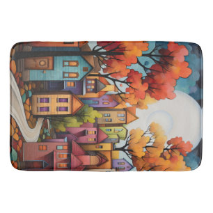 Tapis De Bain Maisons colorées et arbres à l'automne