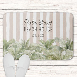 Tapis De Bain Maisons de Plage aux Palmiers Tropicaux Rayures Be