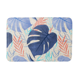 Tapis De Bain Maleah Monstera Tropical Hawaiian Watercolor- Blue