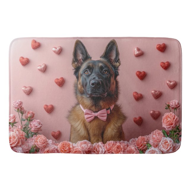 Tapis De Bain Malinois belge avec Rose - Saint Valentin (Devant)
