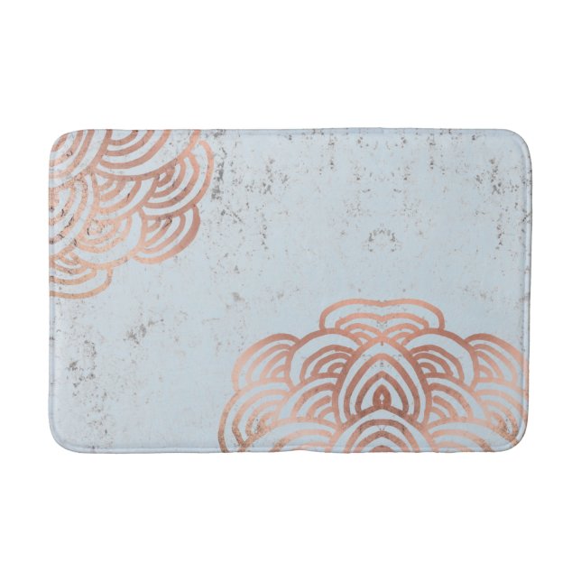 Tapis de bain mandala à fleurs en or rose (Devant)