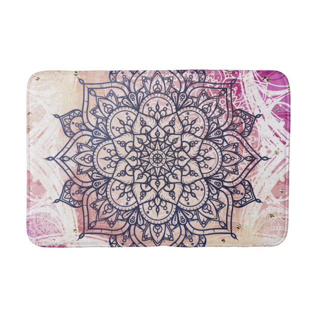 Tapis De Bain Mandala aérien heureux rose violet jaune bleu et o (Devant)