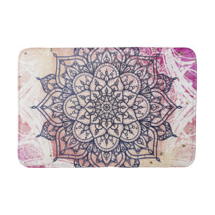 Tapis De Bain Mandala aérien rose violet jaune bleu et or heureu