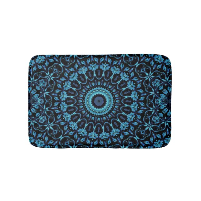 Tapis De Bain Mandala Botanique Noir Sombre (Devant)