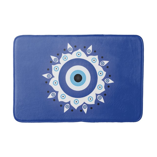 Tapis De Bain Mandala Grec Mal Oeil Bleu Blanc (Devant)