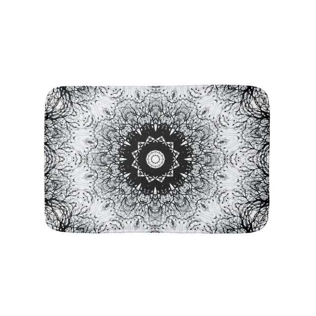 Tapis De Bain Mandala kaleidoscope carrelage noir gris blanc (Devant)