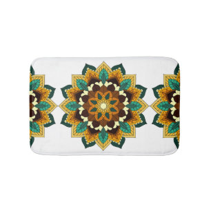 Tapis De Bain Mandala Motif 2002 en jaune et bronzette