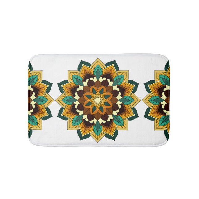 Tapis De Bain Mandala Motif 2002 en jaune et bronzette (Devant)